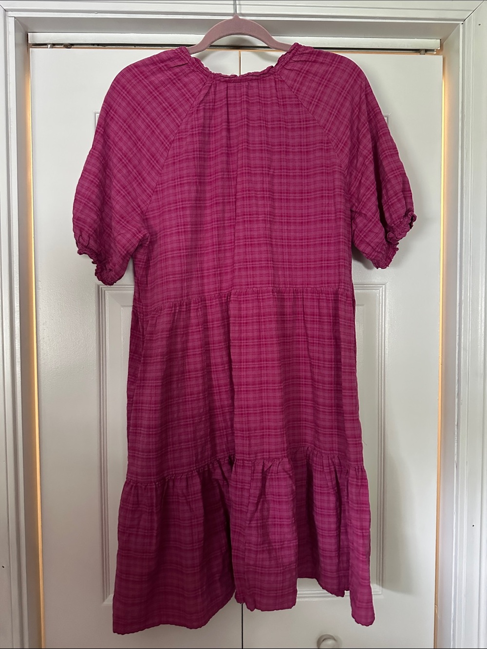 Sonoma Fuchsia Plaid Tiered Short Sleeve Dress - Picture 8 of 9